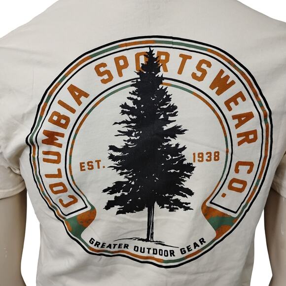 Columbia Sportswear Short Sleeve T-shirt Size Medium Beige Graphics on Back - Picture 3 of 6